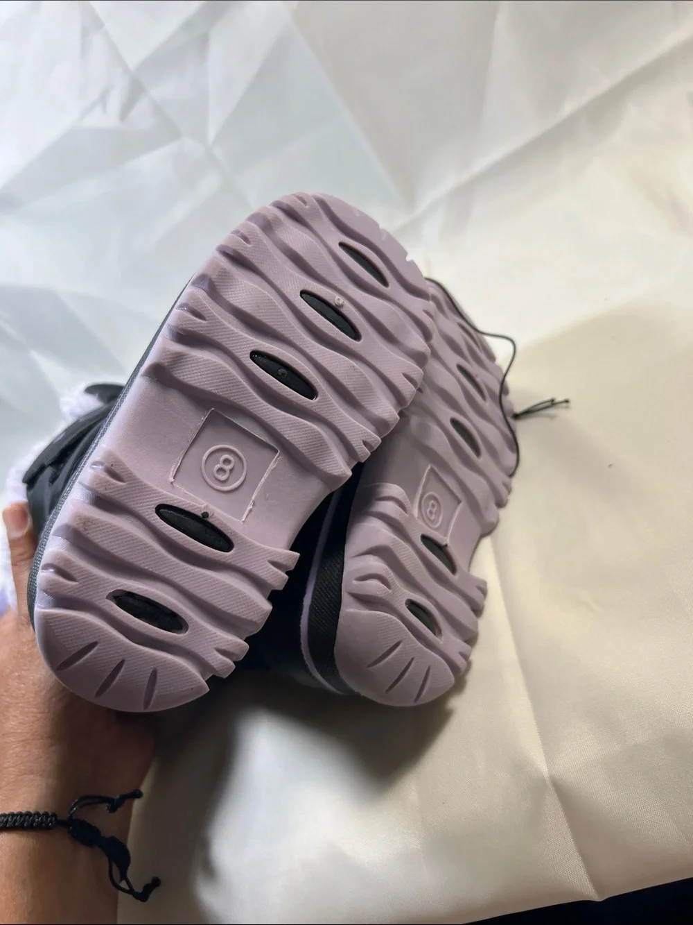 Kids Black & Lilac Snow Boots with Heart Accents